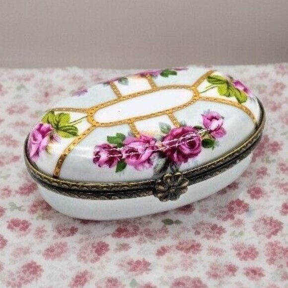 Meander BV Dutch Porcelain Trinket Boxes With Pink Roses Boho Vintage - Picture 1 of 11